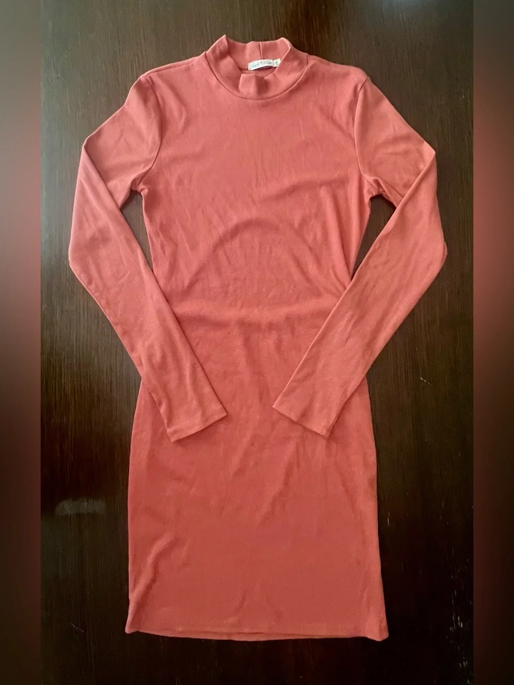 Heart Hips Long Sleeve Mock Neck Bodycon Dress in Terracotta